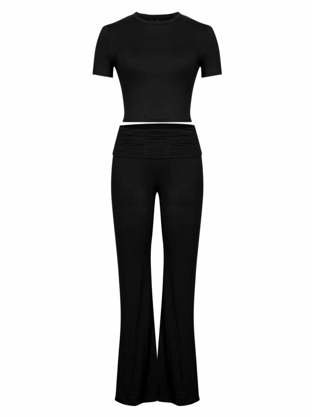 NEW Skims Style Black Two-Piece Short Sleeve Top & Pants Set Size XS